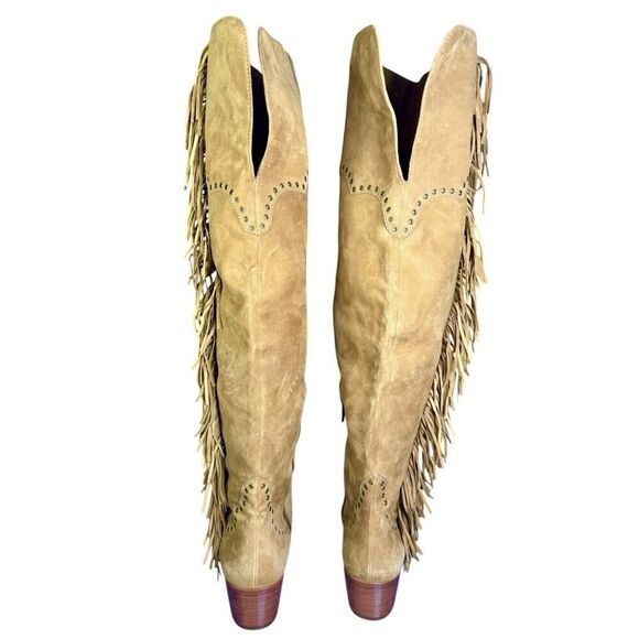 Frye Camel Brown Suede RAY Fringe Zip Over the Knee Boot Sz 10 M - Picture 10 of 12